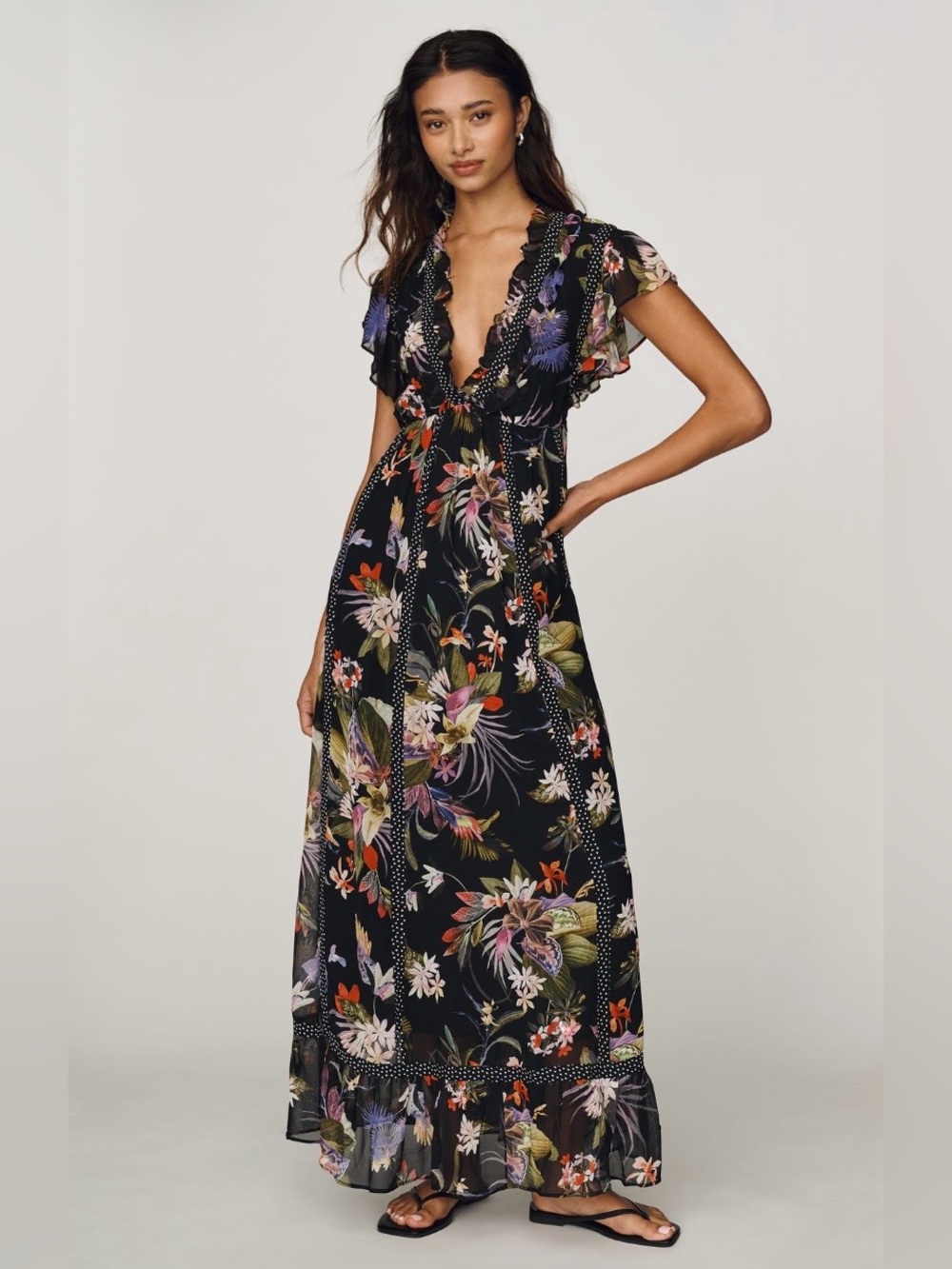 Maeve Black Floral V-Neck Maxi Dress